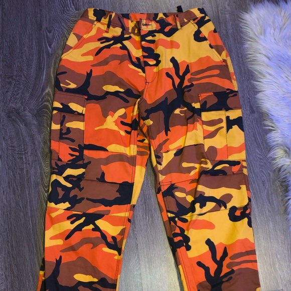 orange and blue camo pants